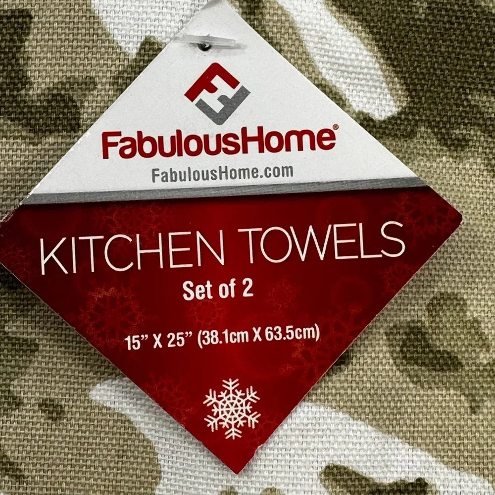 Fabulous Home 2 Pack Christmas Kitchen Towels Cardinals One Plain Red New